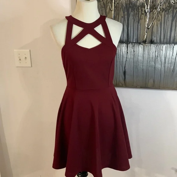 burgundy striped dress NC x Lisou Burgundy Striped Knitted Pleated Mini Dress
